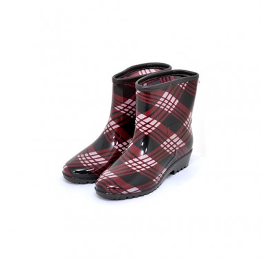 여반장화 체크적색 (Women’s Short Boots Check Red)